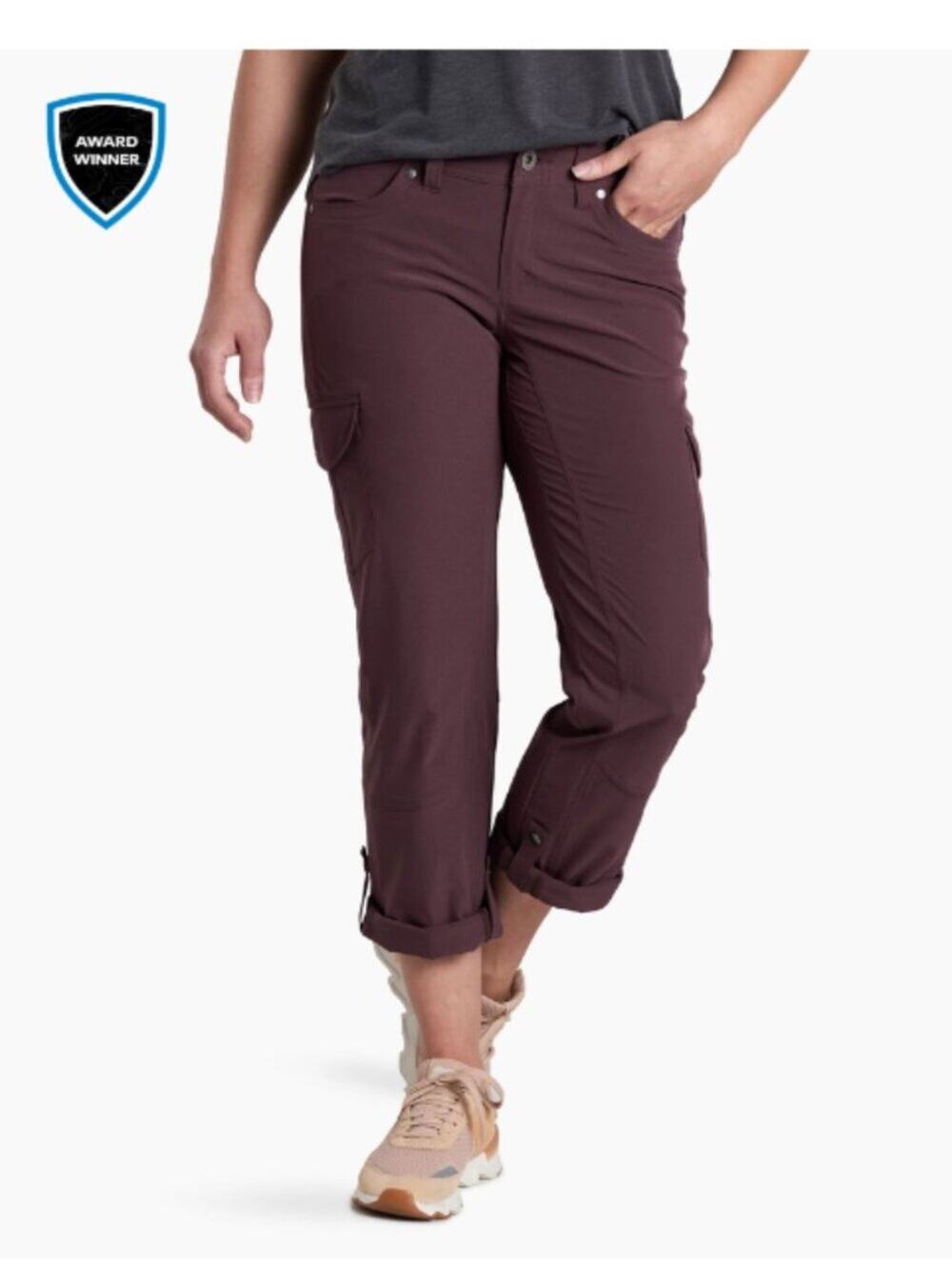 KUHL women's Freeflex Roll-Up Pant OUTDOORS - HIKING Deep Burgundy - SIZE 14